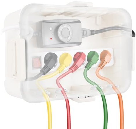 RESTMO große wasserdichte Kabelbox für den Außenbereich, IP54 wetterfester Elektrokasten zum Schutz von Verlängerungskabel, Steckdosenleisten, Außensteckern (32x22x13cm)-Transparentes Weiß