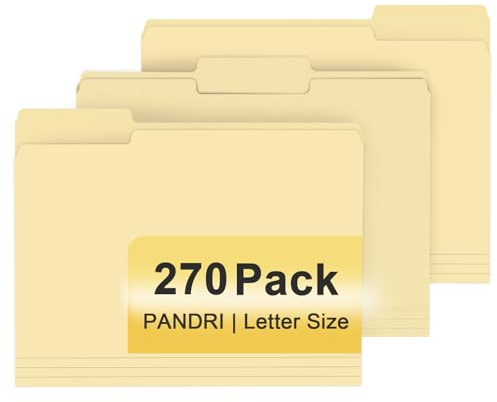 File Folder, PANDRI 270 Pack File Folder, 1/3 Cut Tab, Letter Size, Filing Folder for Office School Business, Manila