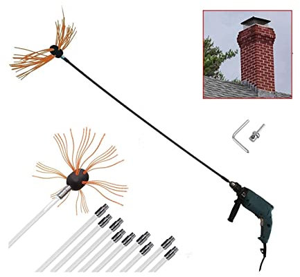 Set Spazzacamino, Spazzacamino Trapano Elettrico Kit Di Attrezzi Per Pulizia Rotante Con Asta 6 M, 8 M, 10 M, 12 M, Set Spazzacamino Spazzola Pulizia Camino Spazzola Pulizia Camino ( Color : Orange ,