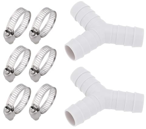 SG Store 2 juegos de conectores en Y para manguera de drenaje de 16 mm, conector en T con abrazadera de manguera apilable para lavadora, 20 x 20 mm, color gris