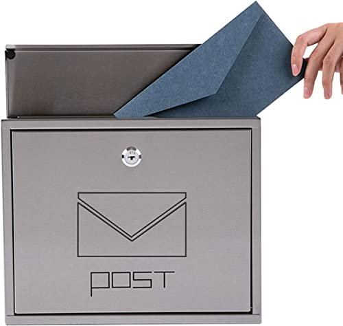 Wall-Mount Mailbox Wall Mounted Post Box Suggestion Box Letter Box Complaint Box Wall Mounted Locking Security Mailbox, Stainless Steel Key Lock Mail Boxes Outdoor, Security Key Drop Box