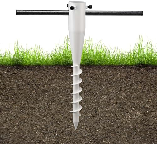 Starbover Sombrilla de playa, anclaje al suelo, base resistente en espiral para toldos de suelo, 43 cm, base de metal resistente al óxido para jardín, playa y césped, terrazas, banderas y barras