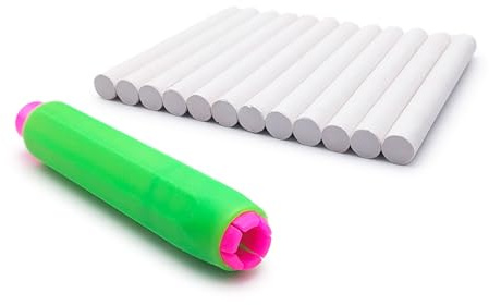Leddy Living Ensemble de 12 craies blanches avec porte-craie réglable – Craies pour tableau, école, bureau et maison – Écriture claire, faciles à utiliser et à effacer