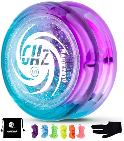 YOSTAR D1 GHZ Yoyo Simple Paillettes pour Enfants et Débutant Jouet Jo-Jo pour 2A Maquillage + 6 cordes de rechange Gant Sac (Violet Vert)