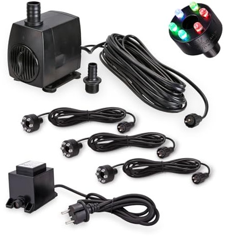 CLGarden Springbrunnen Pumpe SP3 mit Licht 3x LED Ring Beleuchtung RGB multicolor 12V Springbrunnenpumpe für Gartenbrunnen Quellstein Wasserspiel 1300 l/h