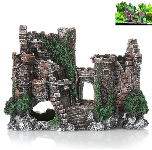 Molyorch Castillo Medieval de Caballero, Adornos de decoración de acuarios, Accesorio de Pecera de Resina, para Decorar peceras y microadornos paisajísticos