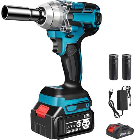 Llave de impacto con batería de 550 N.m, 21V Pistola de Impacto Bateria, Llave Impacto de 1/2 Cuadrada, Taladro de Impacto Eléctrico, para Reparación de Automóviles (con 1 Batería de 3,0 Ah)