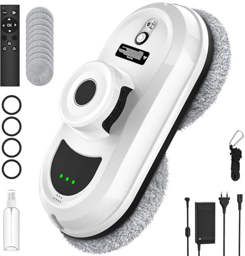 Window Cleaner Robot, 5600Pa Intelligent Window Cleaning Robot, 3 Cleaning Modes, Smart Navigation, Edge Detection, Remote Control and 10 Mops, Electric Glass Cleaner for Indoor and Outdoor