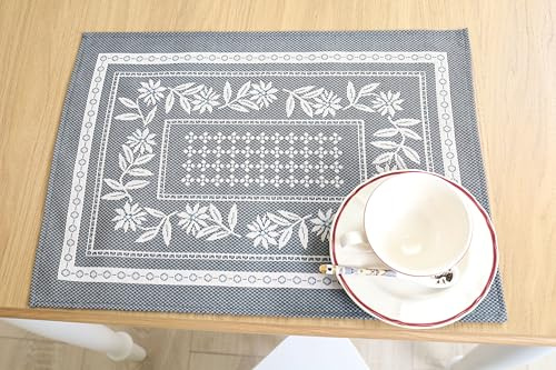 Bordstabletter tvättbara set om 6, 35 x 45 cm, bordsunderlägg tyg 100 % jacquard gobeläng, underlägg hög kvalitet återanvändbara för bröllop, födelsedag, kök, café – kamomill grå