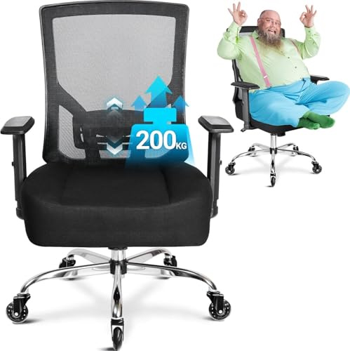 MELOKEA 200kg 440LBS Ergonomic Office Chair for Heavy People with Rubber Caster,Extra Wide Heavy Duty Chair XXL High Back Shoulder Relaxation,14cm Ultra-Thick Spring Seat Big&Tall 90° - 130° Lock