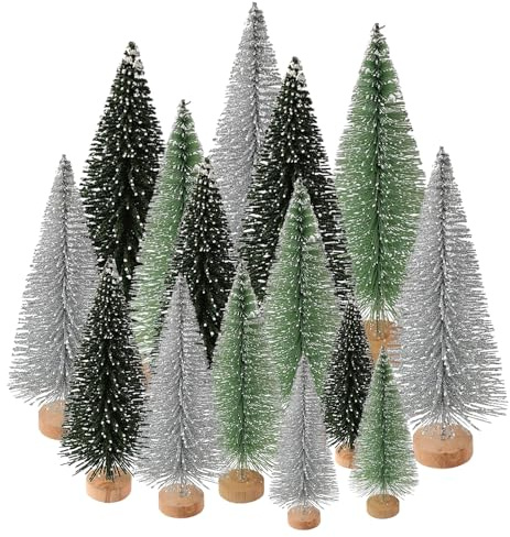 15 Pcs Mini Albero di Natale Innevato,Miniatura Alberelli di Natale Piccoli Artificiale con Base Legno,Alberi di Natale Piccoli per Decorazioni Natale Tavolo Fai da Te Vetrina 4,5/6,5/8,5/10,5/12,5cm
