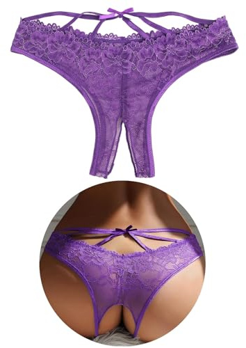 ohyeahlady Slip Donna con Buco Taglie Forti Perizoma Donna Aperto Invisibile Mutande Brasiliana Pizzo Tanga Curvy Mutandine Vita Bassa Micro Bikini G-String Culotte Pizzo Underwear Thong(S,Viola)