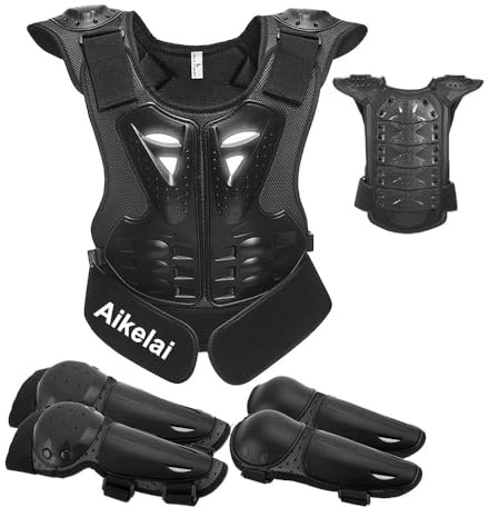 5 PièCes Protection Moto Cross Enfant,Protection Moto Enfant,Tenue Moto Cross,Gilets de Cyclisme Garçon,Moto Equipement pour Motocross Vélo Scooter Skate Snowboard Ski
