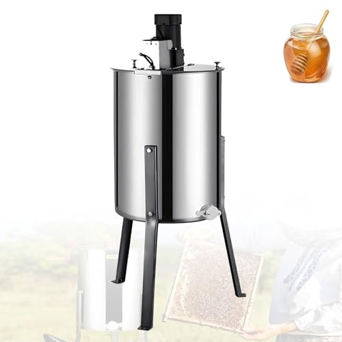 Honey Extractor Electric Stainless Steel Honey Separator Centrifuge for Apiary Extraction Food Grade Honey Extracting Equipment 140W with Clear Lid & Quiet Motor 4Frame