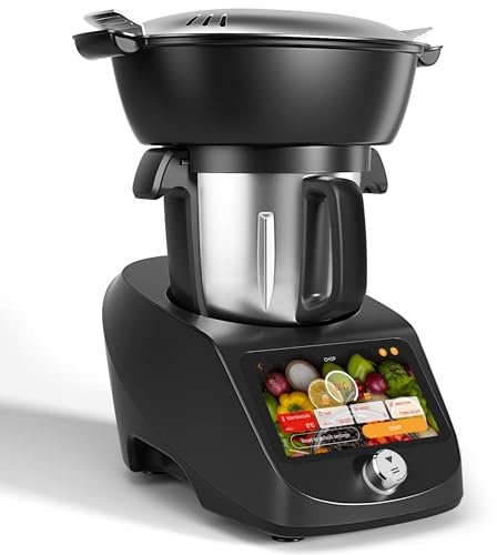 Smart Food Processor All-in-One Cooking Machine 3.0L Multifunctional Kitchen Appliance with Built-in Scale 7 inch Touch Screen 12 Speed Control Self-Cleaning 1000W Heating and Blending System (Black)