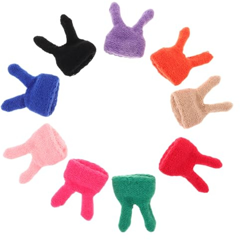 DECORNIJIA 9 St Handstickade Mini Kaninöronmössor för Dockor Små Diy-hantverksmössor i Flera Färger Idealiska för Påskfester Dockutstyrsel och Säsongsdekorationer