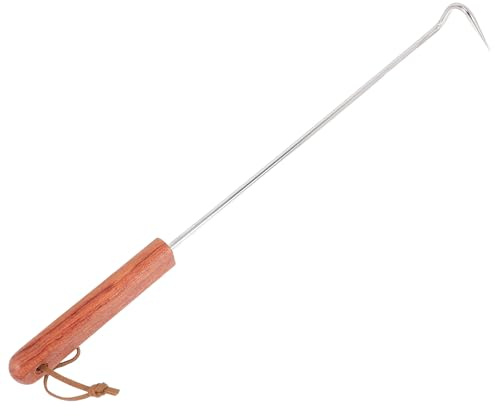 Toyvian Gancio per Carne in Acciaio Inox con Manico in Legno di Palissandro Utensile per Barbecue Resistente e Antiscivolo per Grigliare Bistecche Pollo Salsicce e Verdure
