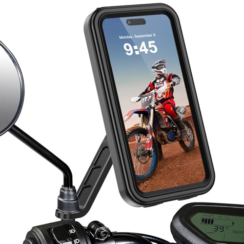 BTNEEU Soporte Movil Moto Impermeable Porta Movil Moto con Liberación Rápida y Rotación 360° para Espejo Retrovisor 10–11 mm Soporte Móvil Scooter con Pantalla Táctil para 4,7-6,9 Teléfono
