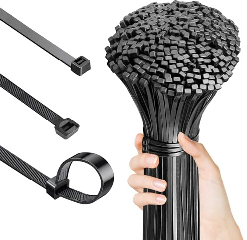 100 PzFascette Plastica Nere, Fascette Elettricista Resistenti ai Raggi UV, Fascette Plastica Riutilizzabili lunghe 450 mm x 10 mm, Fascetta extra resistenti per cavi uso interno ed esterno in auto