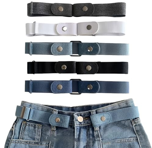 UYVPAER 5 Pièces Ceinture Enfant Garçon Élastique Invisible Sans Boucle, Réglable, Pour 2-15 Ans, Noir, Bleu Clair, Bleu Foncé, Blanc, Gris