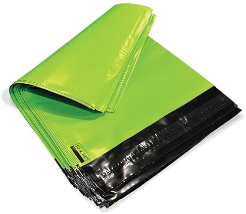 JeeJaan® 50 Neon Green Parcel Bags 10x14 in Mailing Bags (254 x 354 mm) A4 Poly Mailers Postage Bag Envelope Mailers Strong Recyclable Poly Plastic Envelope for Courier & Shipping Purposes