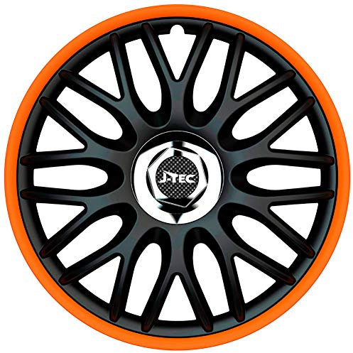 J-Tec J14519 Set Di 4 Copricerchi Orden R 14 Pollici Nero/Arancione + Anello Cromato, Chrome, 35,5 Cm