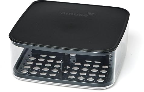 Amuse A-000189 Gourmet-Käsedose, luftdicht mit Unterteilungen / Fächer by Kaasaffineurs Van Tricht, Aufbewahrungsbox mit Deckel in grau, Frischhaltedose Glas-Optik