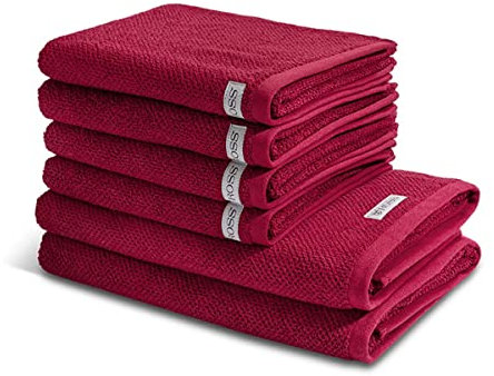 Ross - 6 teiliges Frottier-Set - Selection Bio-Baumwolle (4 X Handtuch 2 X Duschtuch im Set) - 540 g/m2 - Baumwolle - Frottee - saugstark - weich und flauschig - Rubin