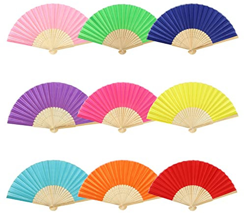 9 Pcs Cloth Hand Fans Silk Fan Handheld Paper Fan Folding Hand Fans Silk Fabric and Bamboo Ribs Handheld Folding Chinese Fan Bamboo Folding Fans Craft Fan Folding Fan for Wall Decoration (mixed color)