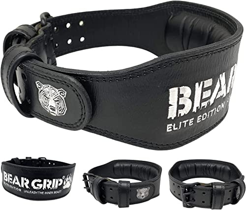BEAR GRIP Power Belt – Elite Edition Cintura in pelle per sollevamento pesi per uomo e donna, cintura a doppio rebbio per palestra, squat, powerlifting, stacchi, crossfit, dip, trazioni ponderate (XXL