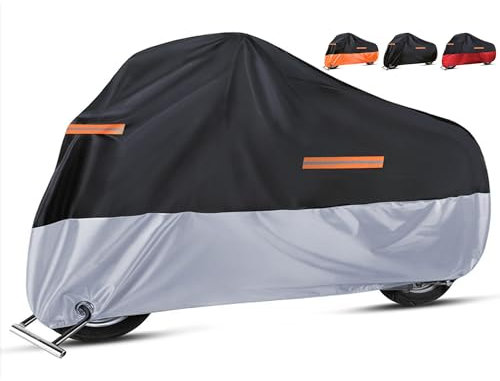 Housse de Protection pour Moto imperméable Couverture Imperméable en Oxford Tissu Bâche Moto pour Extérieur Housse de Moto avec 3 Bandes réfléchissantes pour Motos Scooters - 245X105X125CM (Argent)