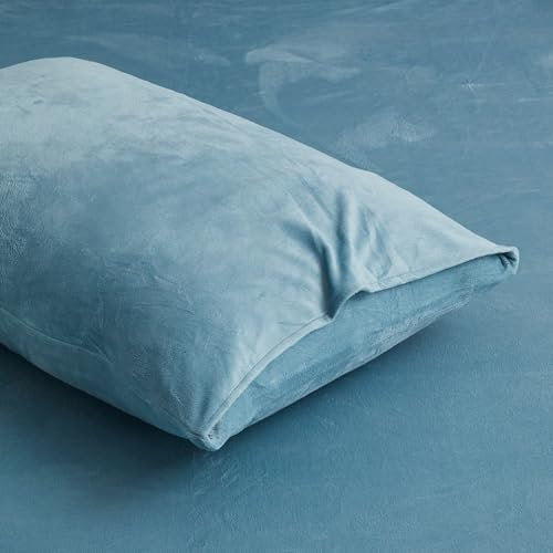 Warme Winter Kissenbezug 40x80 2er Plüsch Flanell Blau Hellblau Set Fleece Flauschig Microfaser Kissenbezüge Set Uni Kissenhülle im Umschlagstil 2 Stück