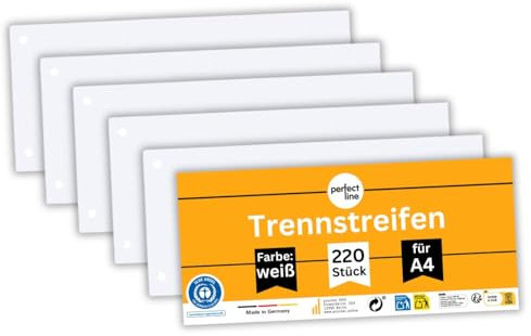 perfect line - 220 Trennstreifen für Ordner A4, Trennblätter aus Recycling-Karton, Farbe Weiß, gelocht, Made in Germany, Blauer Engel zertifiziert