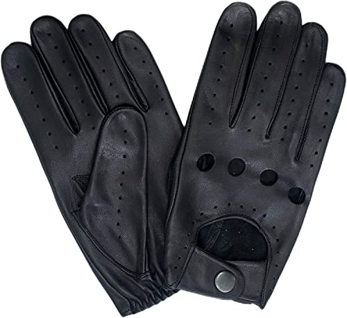 M&H Since 1978 Men's Leather Driving Gloves - Car Gloves (Black, L)