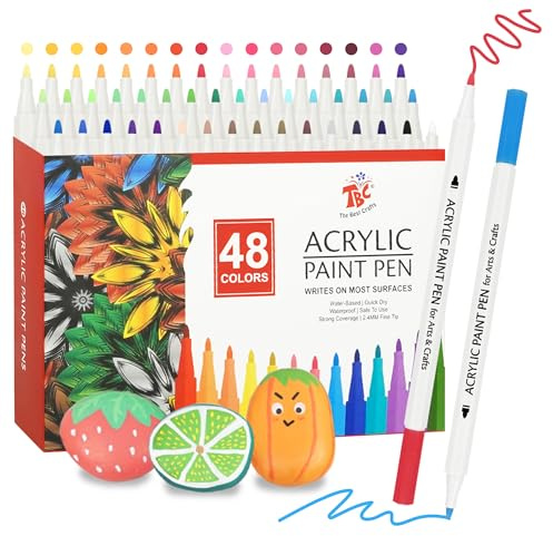 TBC Feutre Acrylique, 48 Couleurs Stylo Peinture Acrylique, Marqueur Permanent de 2.4 mm Étanche Stylo pour Pierre, Bois, Verre, Plastique, Toile