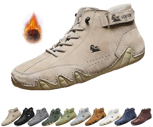 Botas Altas de Ante Italianas Hechas a Mano for Hombres, Zapatos Beck Botas de Moda Informales Impermeables Antideslizantes Zapatos descalzos cómodos y livianos for Exteriores for Caminar y Conducir (