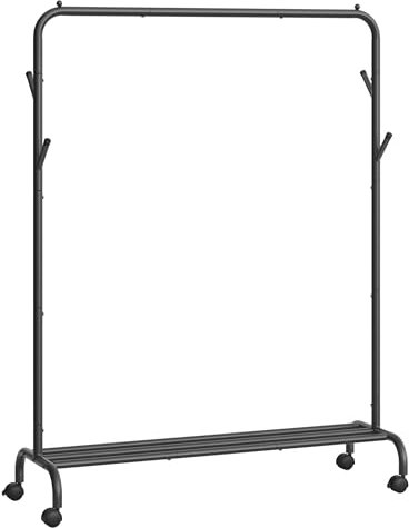 SONGMICS Kleiderständer auf Rollen, Kleiderstange, Garderobenstange, Garderobenständer aus Stahlrohren, 103,5 cm breit, multifunktionale Aufbewahrung, tintenschwarz HSR131B01
