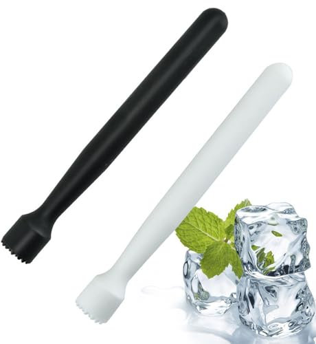 FIBOUND 2 Pezzi Martello Tritaghiaccio, Ghiacciolo Schiacciato, Tritaghiaccio in Plastica, Schiacciatore Mojito, Muddler da Cocktail in Plastica, Adatto per Bar, Feste, Case (Nero+Bianco)