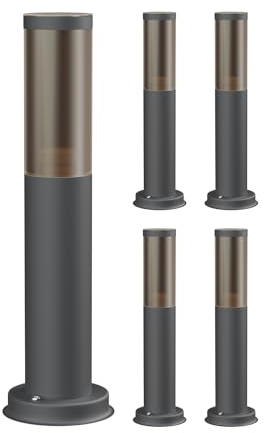 ledscom.de 5 pz. luce da sentiero/bitta luminosa/luce da giardino PORU per esterni, aspetto fumé, IP44, 39 cm, antracite, 1x E27 max. 40W