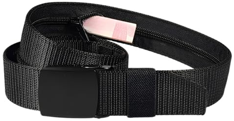 LEXICANMHS Cinturón para Dinero con Cremallera, Compartimento Secreto, Dispositivo Antirrobo, Escondite de Dinero, Adecuado para Viajes, Correr, para Hombres y Mujeres, Hebilla de Metal, Negro