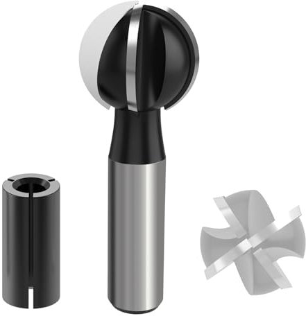 ROOCBIT 1/2-Zoll-Schaft Cove Box Router Bit 2,5 cm Schnittdurchmesser Kugelfräser Vollhartmetall 4 Rillen Kernbox Rundnase Holzbearbeitungswerkzeug