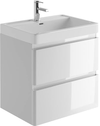Go Bathrooms Newbold 600mm Gloss White Vanity Unit Includes Resin Basin Wall Hung Vanity Storage Unit Bathroom Sink Unit