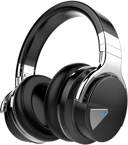 GarageRock E7 Active Noise Cancelling Headphones Bluetooth and Wireless Headphones Over Ear with Microphone Deep Bass, Comfortable Protein Earpads, 30 Hours Playtime for Travel/Work, Black