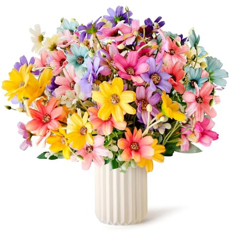 6 Bündel Kunstblumen wie Echt Künstliche Blumen Blumenstrauß UV-beständige Seidenblumen Fake Blumen Balkonpflanzen Artificial Flowers für Zimmer Tisch Balkon Garten Draußen (Wildblume) (5 Farben)