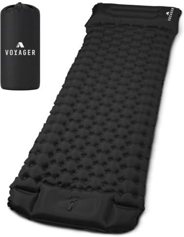 Voyager - Single Sleeping Pad - Ergonomic Design - Durable 40D Nylon + TPU - Easy Inflation/Deflation - Compact & Lightweight - Ideal for Camping, Hiking, and Outdoor Adventures - Black