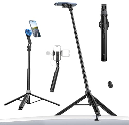 ULANZI TT88 - Trípode magnético para iPhone 17, palo selfie extensible de 57 pulgadas con control remoto, clip de teléfono 2 en 1 y soportes dobles de zapata fría, soporte ligero para vlogging, viajes