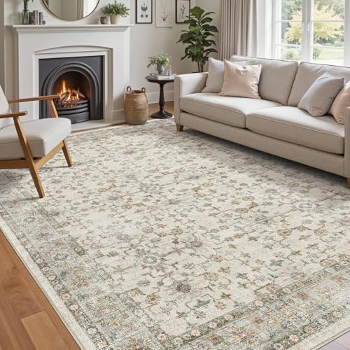 DEXI Alfombra Salon 122 x 183 cm, Alfombras Dormitorio Pelo Corto Lavable, Suave y Cómoda, Diseño Floral Tapetes Decorativas para Sala de Estar, Habitación, Comedor, Beige