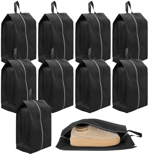 Schuhtasche 10 Set Wasserfeste Schuhbeutel Reise Schuhsack Koffer Schmutzabweisender Schuhsack Reise für Schuhe für Trennung von Schuhen Kleidung Reisezubehör （ X-Large） (Schwarz)