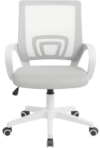 Jardin202 - Silla Oficina Ergonómica Giratoria 360° con Respaldo de Malla y Asiento Acolchado – Altura Ajustable 80-90 cm y Ruedas | Blanco