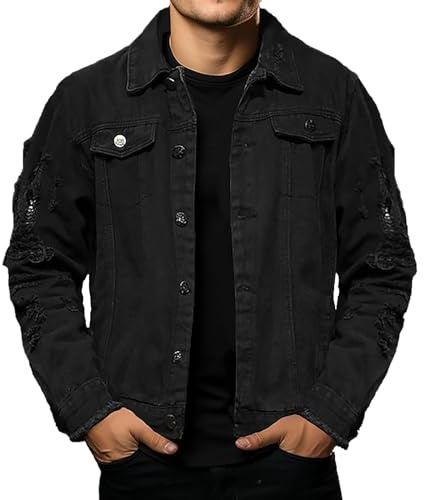 Generisk jeansjacka för män 3 XL, collegejacka smal passform bekväm övergångsjacka med bröstficka och knappdown denimjacka enfärgad avslappnad sportjacka andningsaktiv lätt bomberjacka för vardag
